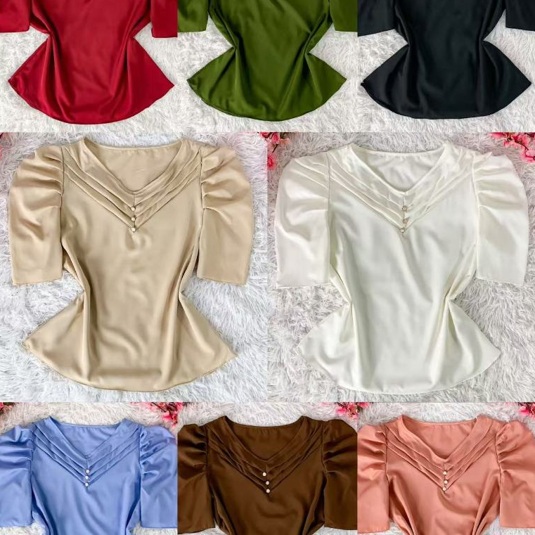Blusa Feminina Gola V com Pregas e Botões