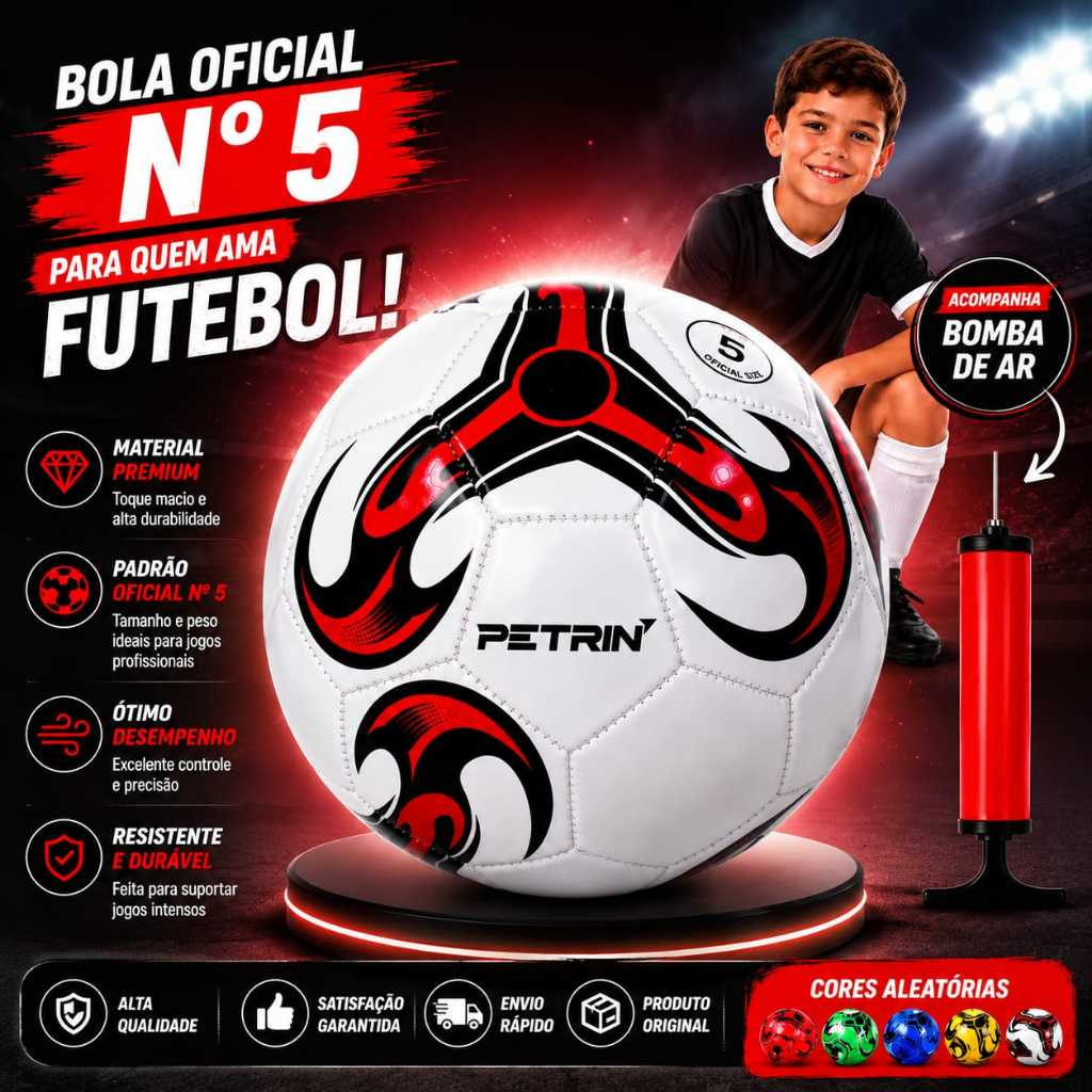 Kit Bola de Futebol + Bomba de Ar Resistente: Ideal para Treino e Lazer em Campo ou Quadra. Envio Rápido! Diversas Cores