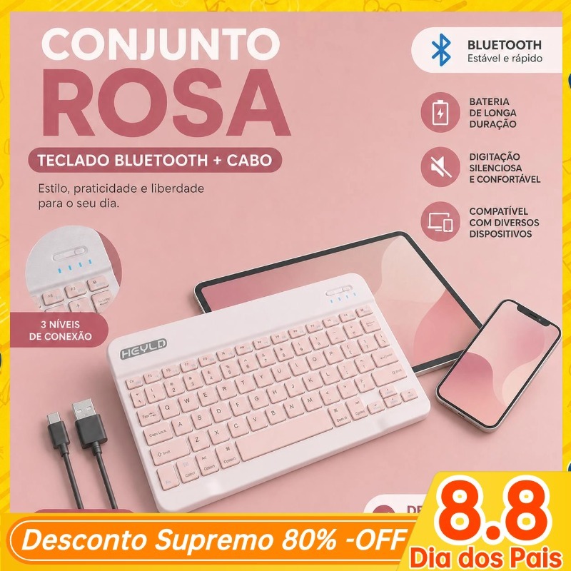 Teclado Sem Fio Bluetooth Portátil Keyboard Wireless Android/ios-ipad Recarregável Compatível-HY-5030/HY-030