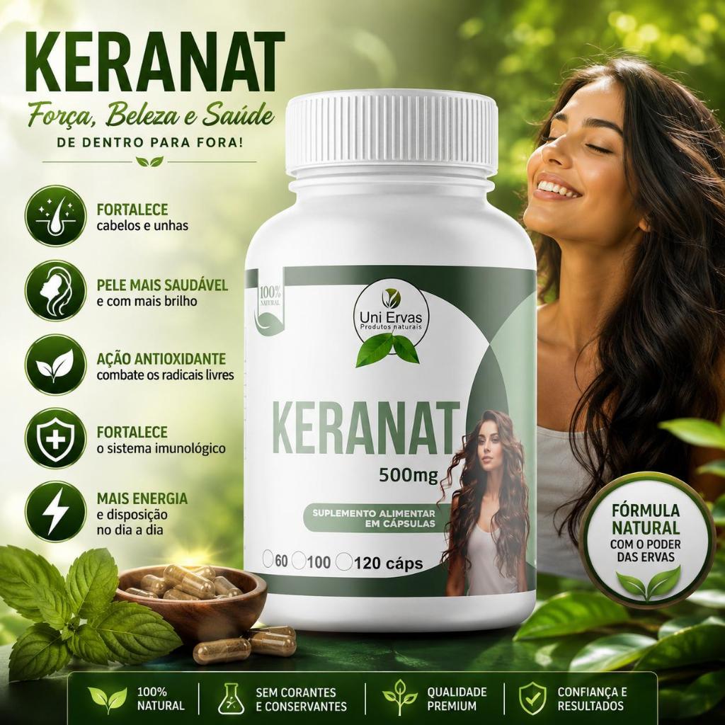 KERANAT SAÚDE DO CABELO - SUPLEMENTO NATURAL - 500MG 120 CÁPSULAS ORIGINAL