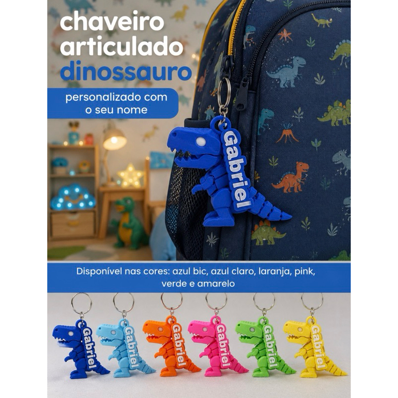 Chaveiro articulado dinossauro personalizado com o nome/ lembrancinha de aniversário