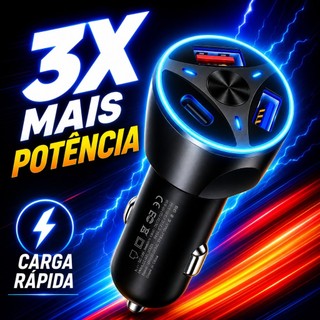 Carregador Veicular Turbo USB 3.0 USB-c USB 3.1A Carregamento Rapido 55w-Inclui cabo de c…