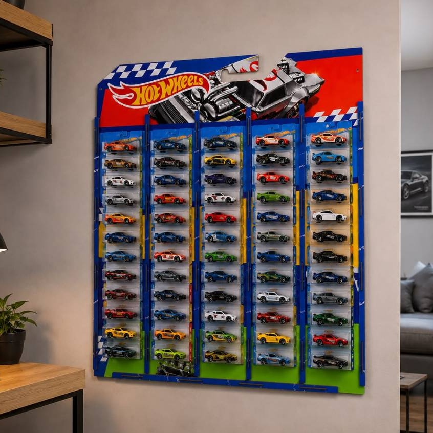 Expositor Porta Blister Adesivado Colorido Premium Carros Hot Wheels 60x60cm