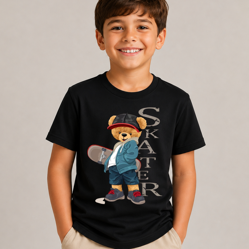 Camisa camiseta infantil menino Estampada Ursinho Skatista Skater 100% algodão premium malha confortável