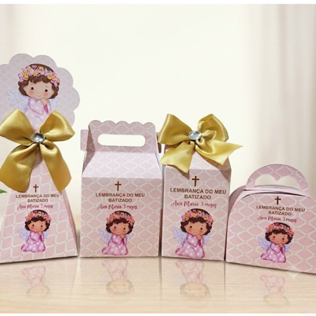 PEGUE E MONTE Festa Batizado Rosa | Caixinhas | Lembrancinha | Personalizado | Mimos | Aniversário