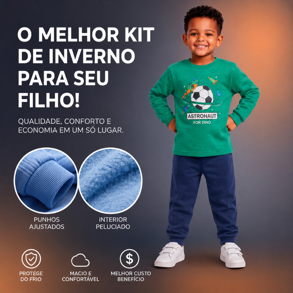 Kit 2 Conjuntos Moletom Infantil Menino Inverno 4 Peças Agasalho Infantil Roupa de Frio