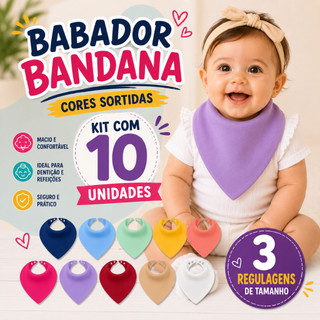 Babador Bandana Bebê Kit 10 Peças Dupla Face Cores Variadas Aproveite a Promoção