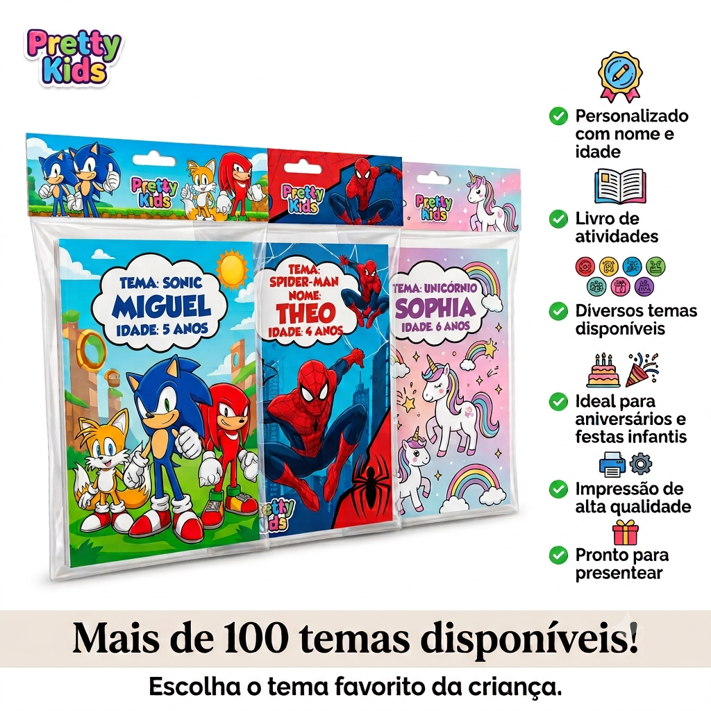 Kit Colorir Personalizado Infantil | Lembrancinha para Aniversário | Kit de Atividades | Pretty Kids