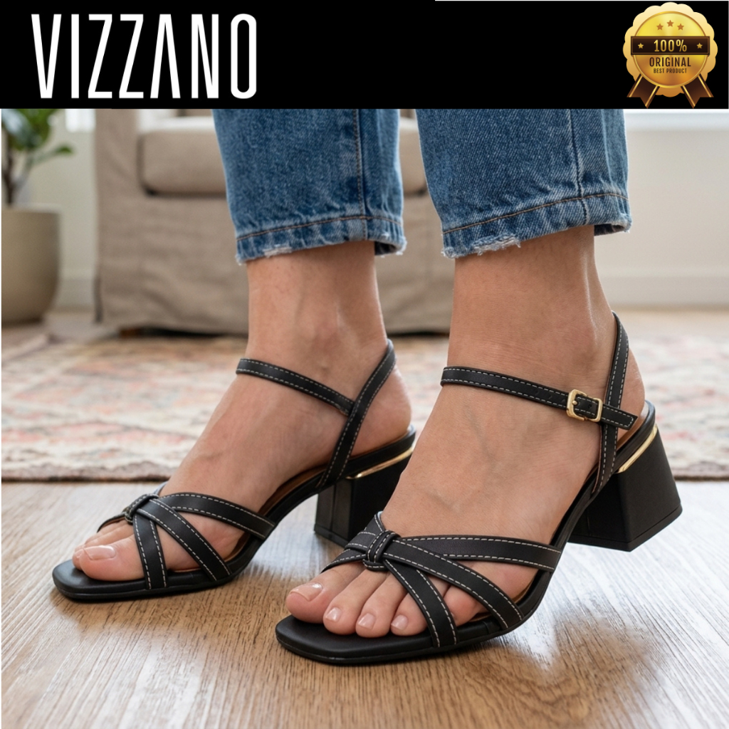 Sandália Vizzano Feminina Salto Bloco Confortável Amarração Nó Frontal Tiras Finas 6428162 Original
