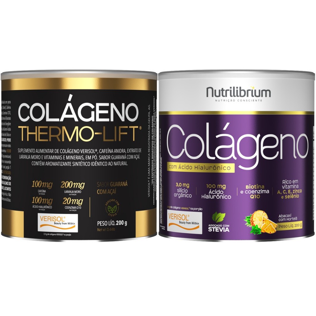 Kit 2x Colágeno Hidrolisado Verisol Ácido Hialurônico Biotina Laranja Moro Cafeí