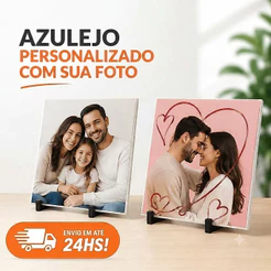 Porta Retrato | Azulejo de Cerâmica/Porcelana Personalizado com Foto 20x20cm Presente Lembrança