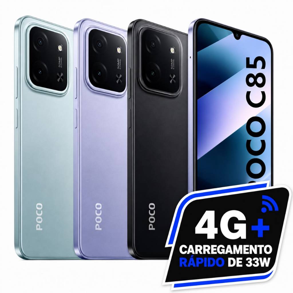 Smartphone Xiaomi POCO C85 4G, NFC Tela LCD 6.9", Câmera 50MP, Versão Global Ori
