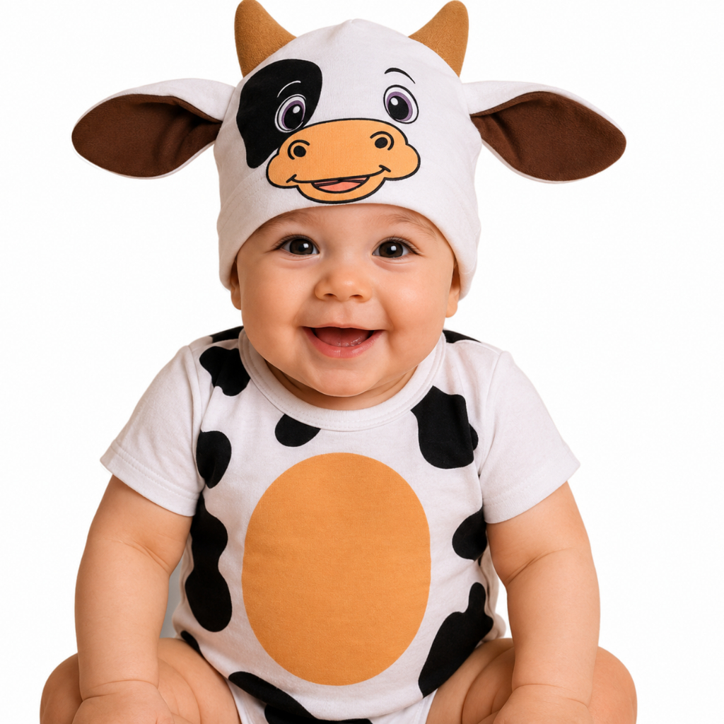 Body Bebê Mesversario Temático da Vaquinha + Touca Personalizada – RN ao G, Algodão 100%