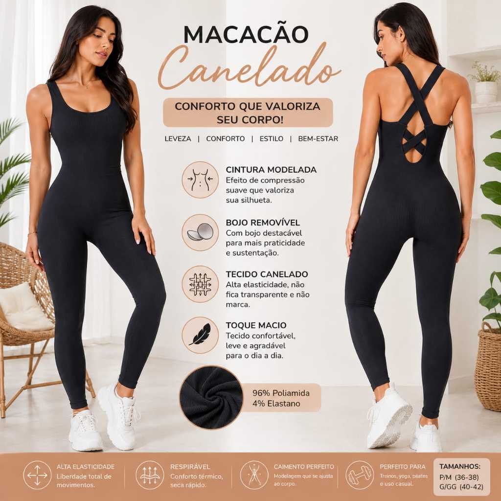 Macacão Fitness 2 Modelos (Alça Normal + Cruzada) | Controle Abdominal | Não Transparente | Academia