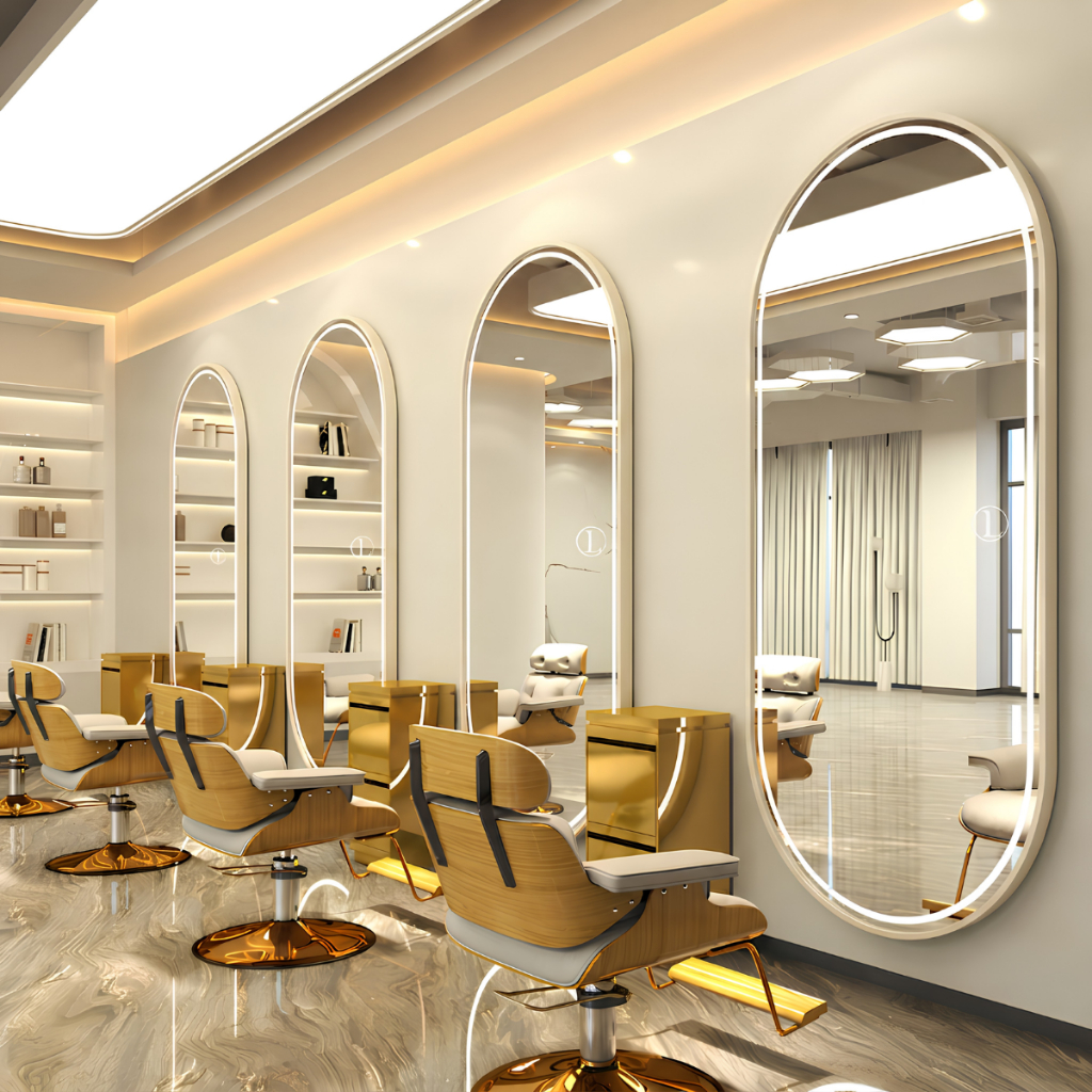 Espelho Lopazzi Off-White Corpo Inteiro 170x70 Oval Base Reta Retangular LED 3 Intensidades Jateado Touch Dimerizável