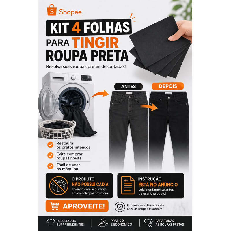 Kit com 4 folhas para roupas pretas - Devolve a cor