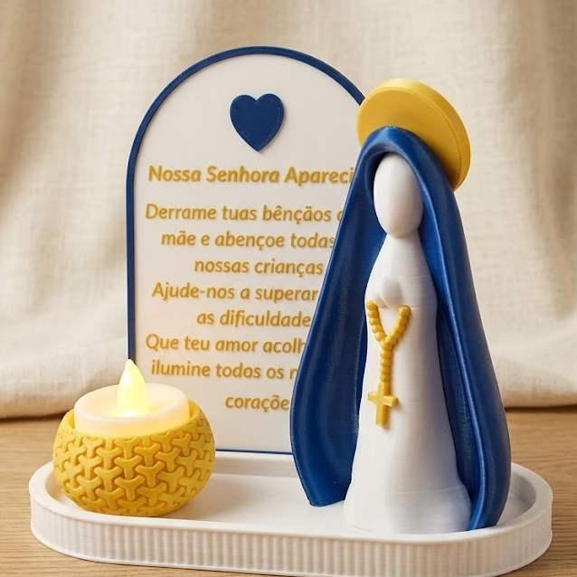 Nossa Senhora Aparecida Decorativo com Vela LED e Oração | Enfeite Religioso Católico para Sala, Quarto e Presente