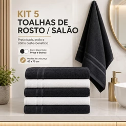 Kit 5 Toalhas de Rosto Salão 40x70cm Alta Qualidade Super Durável Premium