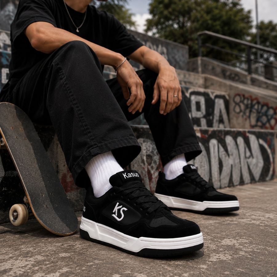 Tênis Masculino Casual KS Branco e Preto Solado Antiderrapante Confortável do 38 ao 43
