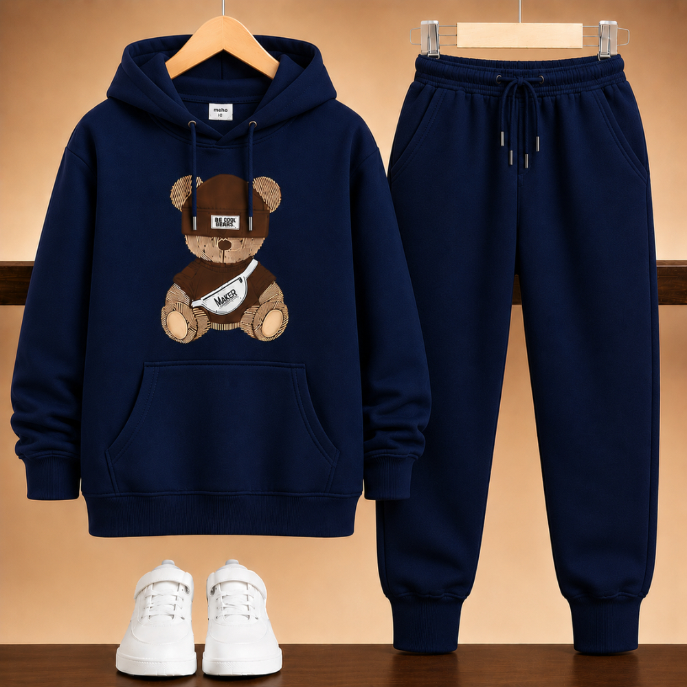 Conjunto Calça Azul Moletom Agasalho Infantil Urso Trico Premium
