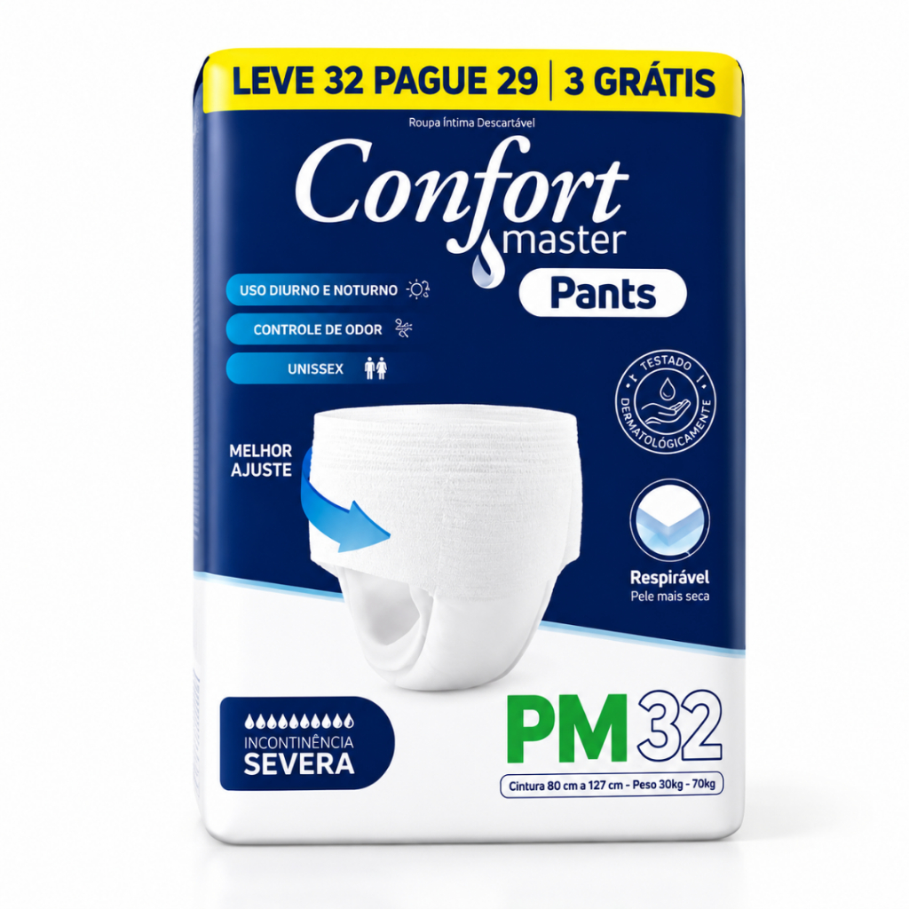 Fralda Geriátrica 32 Unidades Descartável Calça P M G EG Confort Master Pants Continencia Urinaria