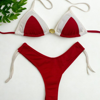 Biquíni feminino Duas Cores Cortininha calcinha fio duplo asa delta para praia verão