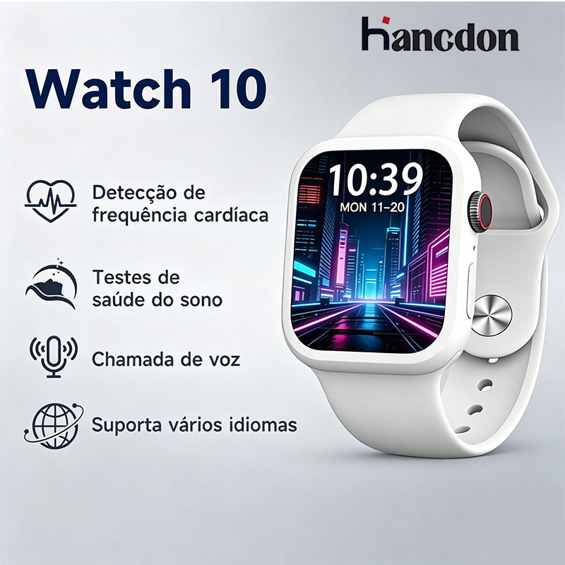 Hancdon Smartwatch Watch 10 Esportes, Bluetooth, Tela com Foto | Alerta de Chama