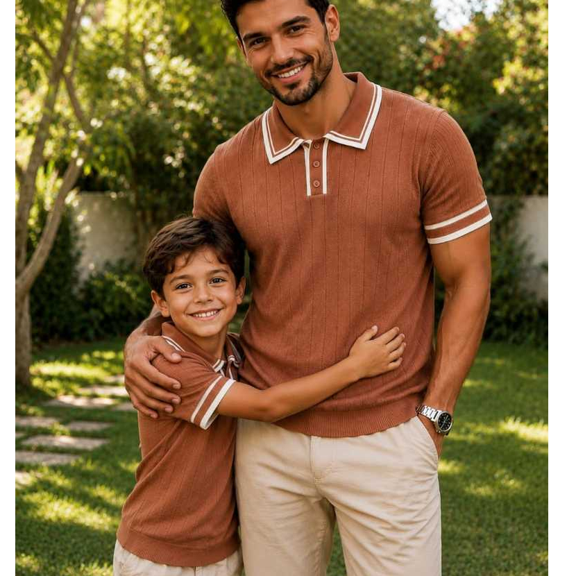 Kit Pai e Filho Camisa Polo em Tricot- Infantil 04,08 e 12 Adulto P, M e G