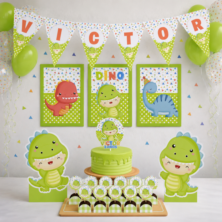 Kit Festa Dinossauro Baby Personalizado Só um Bolinho | Mesversário Aniversário | Lembrancinha