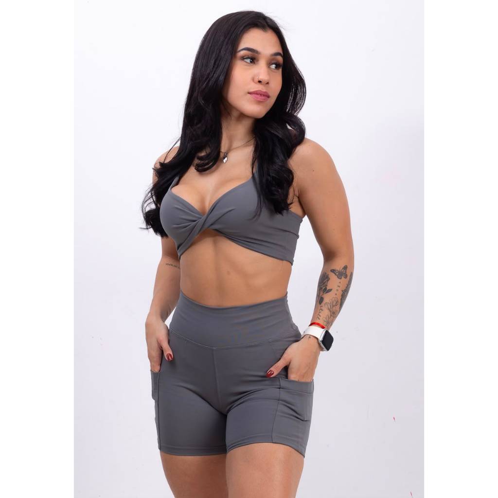 SHORTS CORRIDA FITNESS COM BOLSOS CÓS ALTO POLIAMIDA ZERO TRANSPARÊNCIA EMPINA BUMBUM