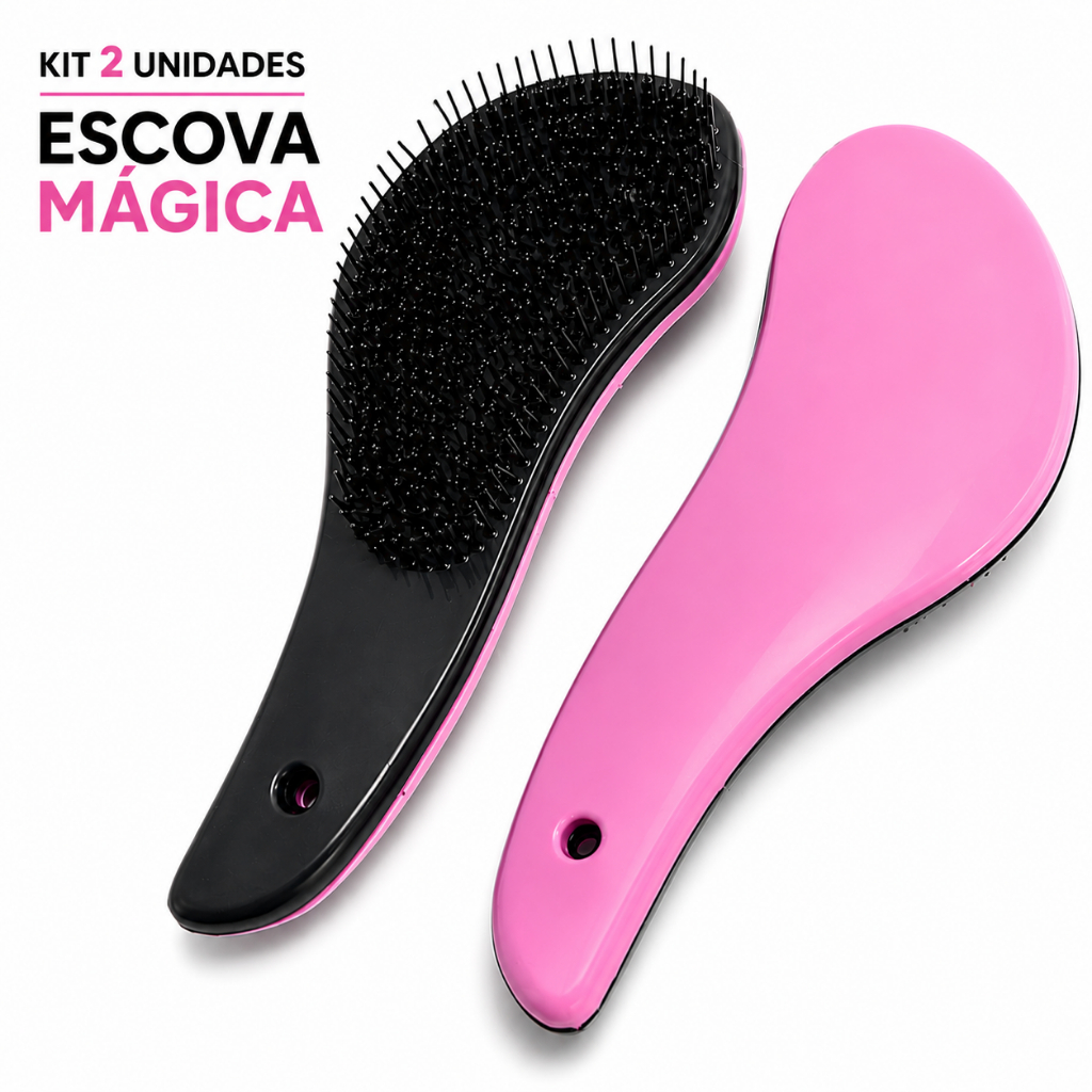 Kit 2 Escovas Mágicas Desembaraçadoras de Cabelo Anti Frizz - Para todos os tipos de Cabelos