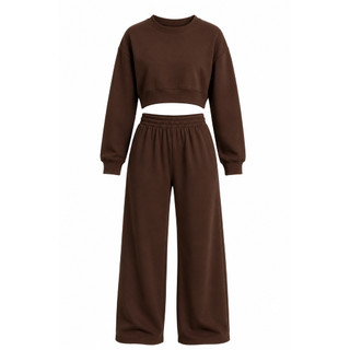 Conjunto Moletom Feminino Blusa Manga Longa Flanelado liso cropped+ calça pantalona conjunto feminino de Frio