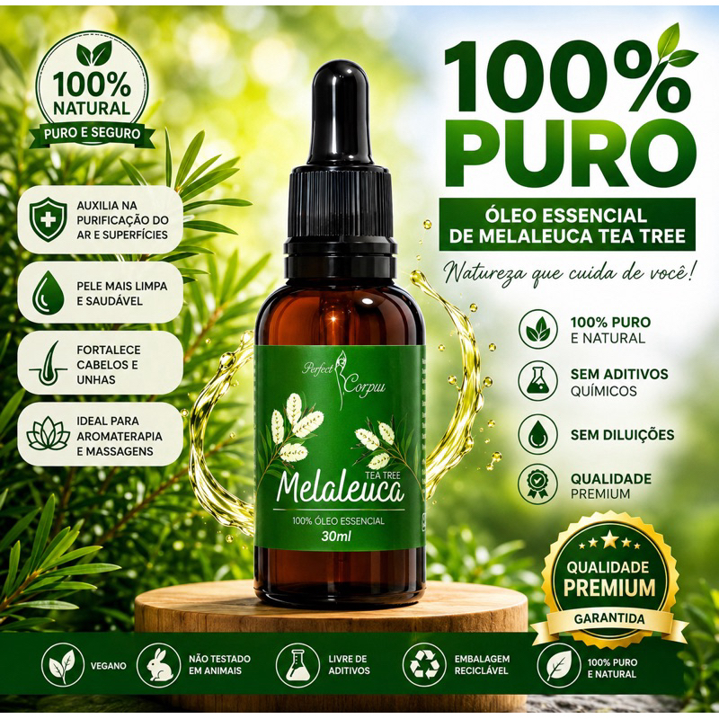 Imagem Óleo Essencial De Melaleuca Tea Tree Conta Gotas 100% Puro 30ml Contra Micose Acne