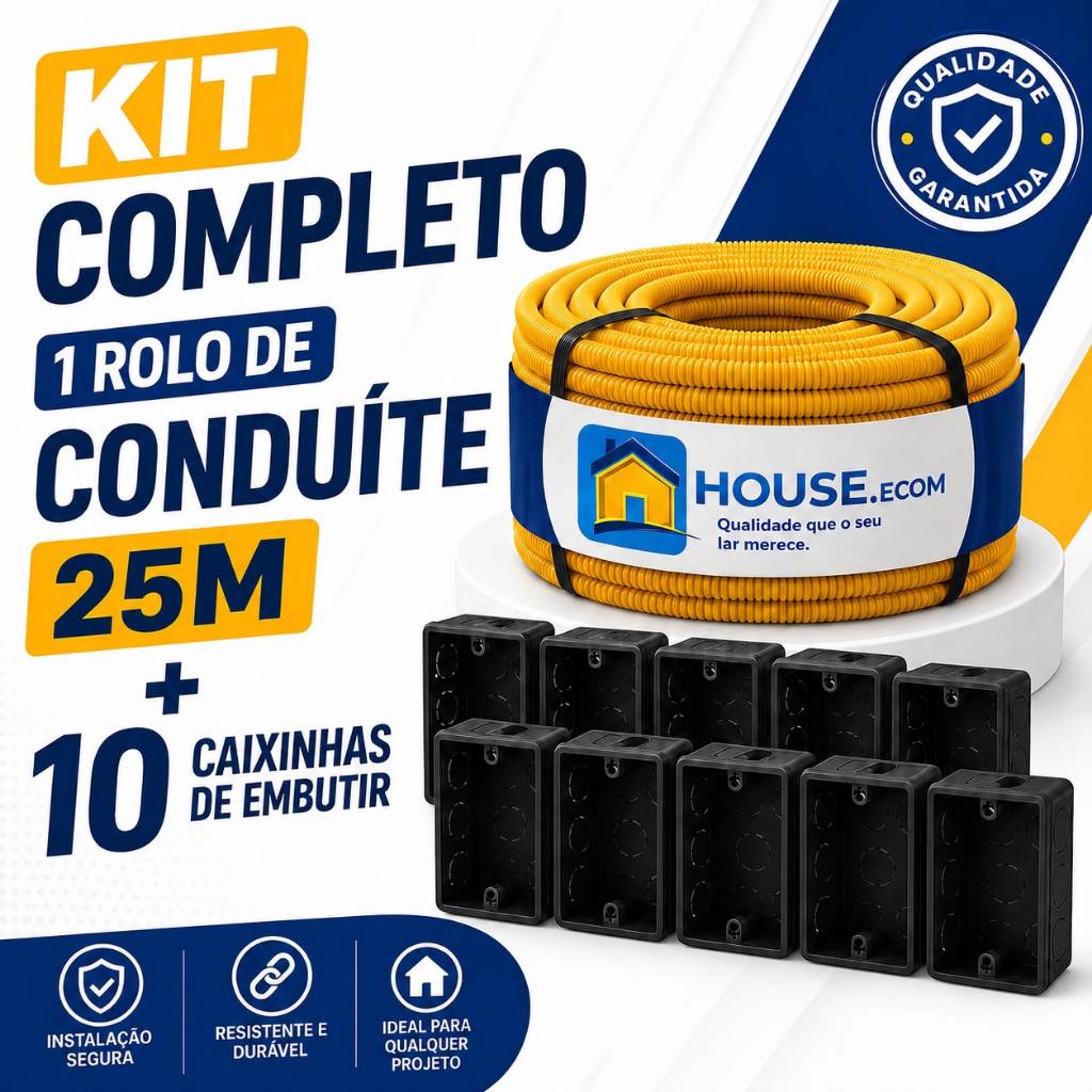 KIT 1 Conduíte 25M + 10 Caixinhas 4x2 Eletroduto Corrugado Reforçado