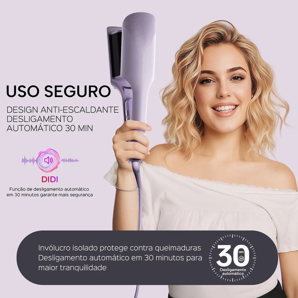 Modelador de Ondas Protect Titanium Lena S17S Íons+, 32mm, Aquecimento Rápido, Painel de Titanium, Cordão Giratório 360°