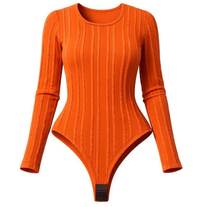 Body Feminino Canelado Ribana  Manga Longa Premium Elegante Justo  Moda básico Inverno Tendência