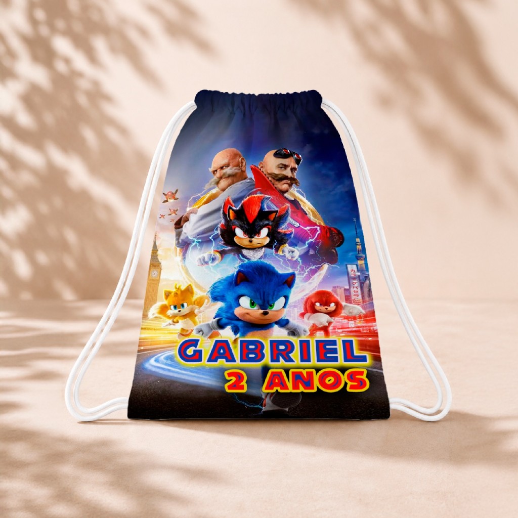 10 Mochila Personalizada 18x26 Sacolinhas Festa Aniversário Lembrancinha Sonic Filme