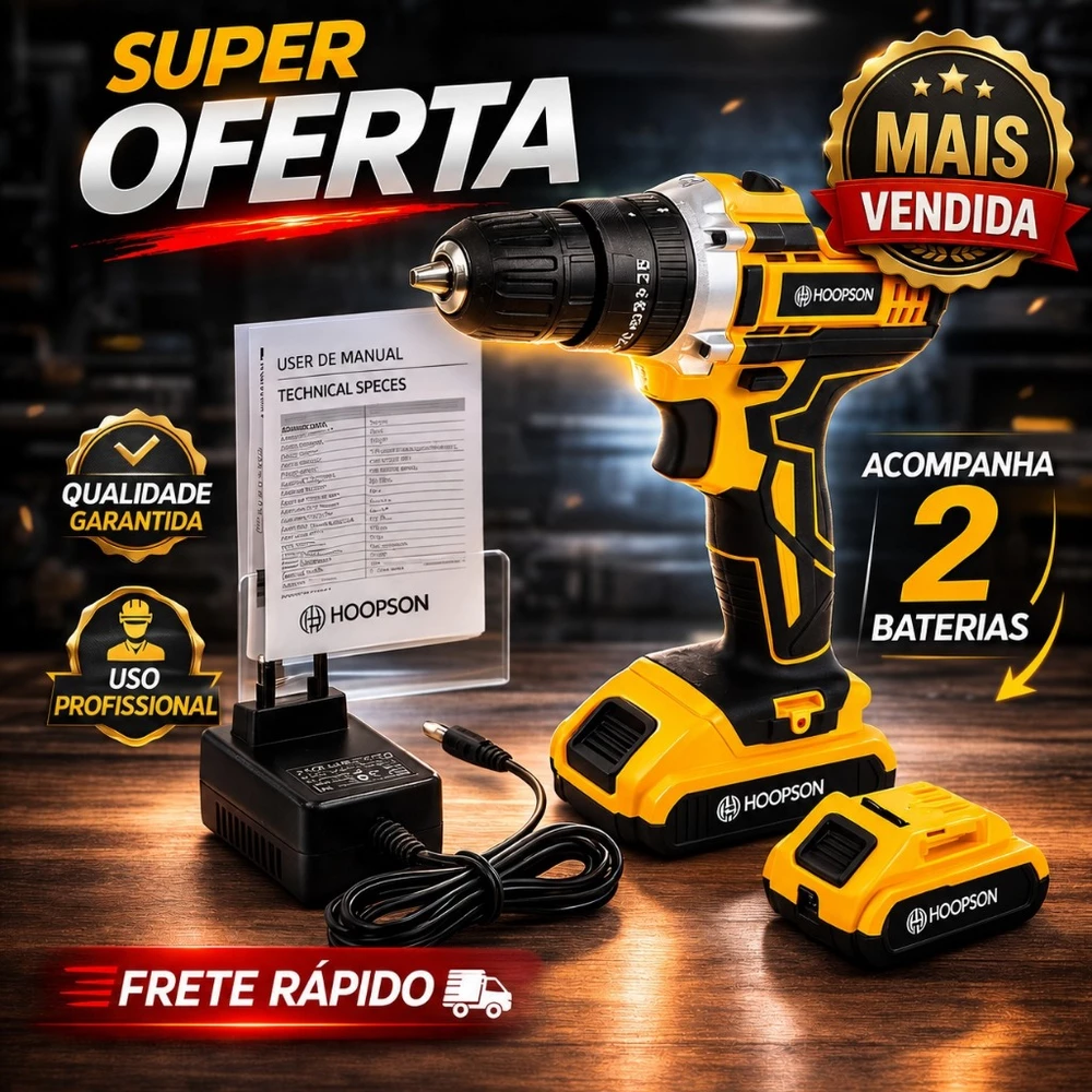 Parafusadeira Furadeira profissinal com 2 Baterias Maleta Completa Acessórios Kit Potente Torque MAX