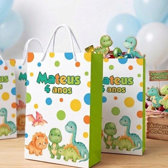 Sacolinha Dino Baby | Sacolinha Personalizada para Festa | Lembrancinha Infantil | Sacolinha Surpresa | Envio Rápido