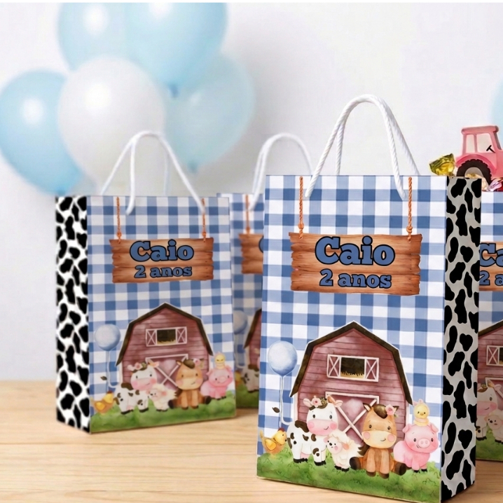 Sacolinha Fazendinha Azul  | Sacolinha Personalizada | Lembrancinha Infantil | Sacolinha Surpresa | Envio Rápido