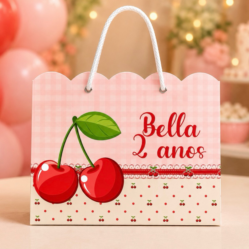 Sacolinha CEREJINHA Personalizada / Bolsinha Lembrancinha Aniversário / (PEGUE E MONTE)
