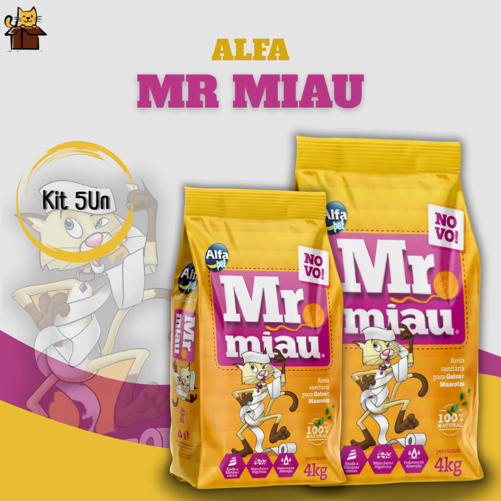 Kit 5un. Areia Sanitária Higiênica Para Gatos Anti Odor Mr. Miau 20kg Total