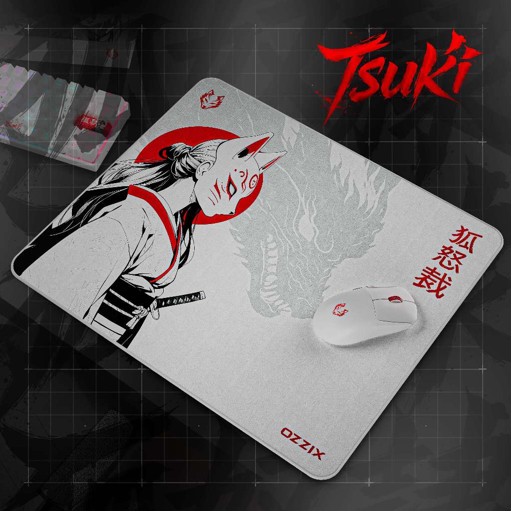 Mousepad Gamer Tsuki Quadrado 49x42 Profissional Microtexturizado Premium Arte Japonesa Kitsune Ozzix