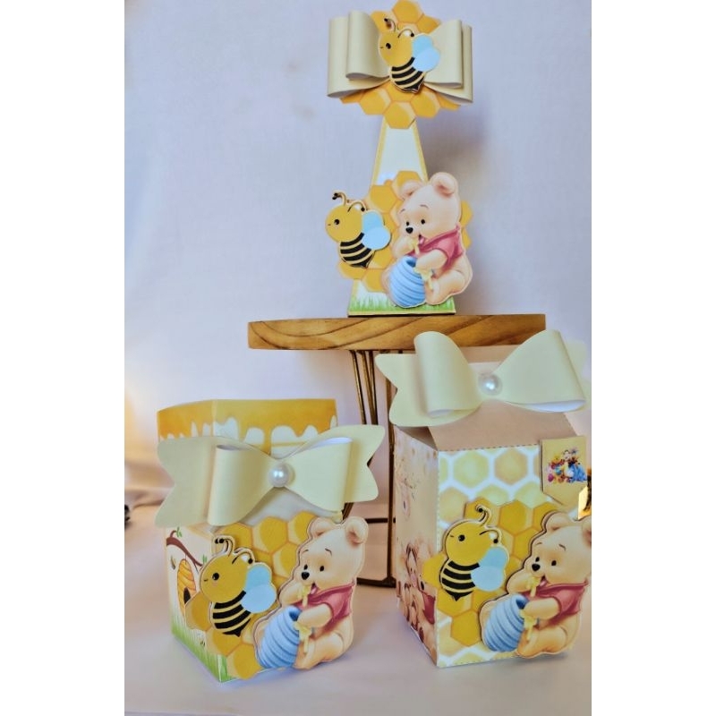 Kit 15 Caixas Personalizadas Ursinho Pooh Luxo | Caixa Milk, Sushi e Pirâmide | Lembrancinha Aniversário Infantil