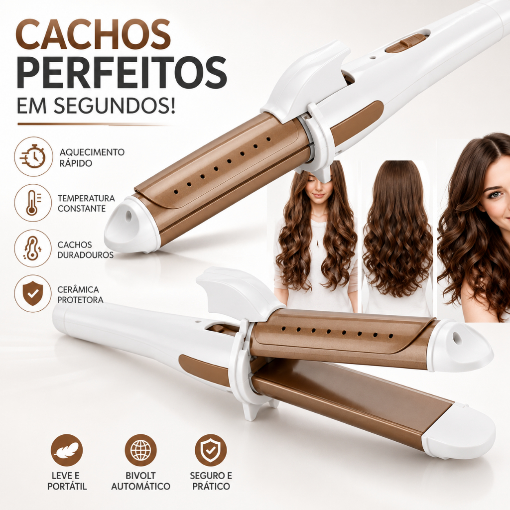 Modelador de Cachos 2 Em 1 Mini Alisador Profissional Bivolt - Modelador De Cachos E Chapinha