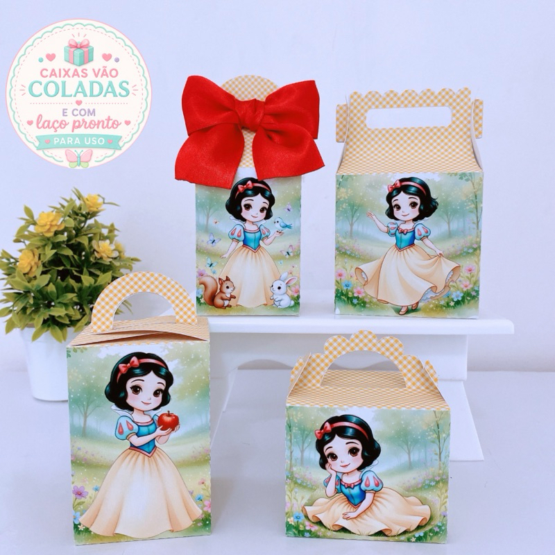 Kit Festa Branca de Neve Baby Cute Caixinhas Personalizadas Lembrancinhas Infantil Princesa com Laço