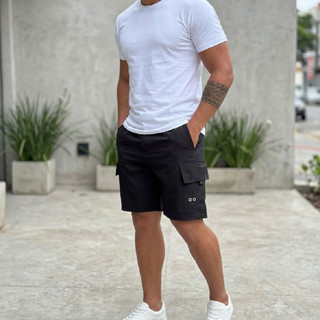 Bermuda Cargo Masculina Preta bolso Cargo Casual