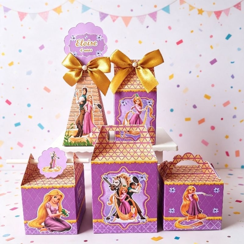 (PEGUE E MONTE) - Caixinhas Personalizadas Rapunzel Enrolados aniversário/Kit Lembrancinhas