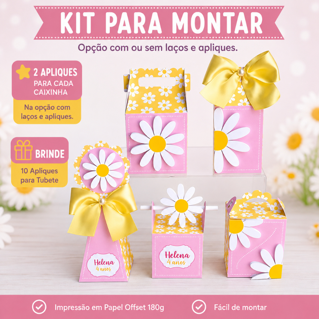 Kit Festa MARGARIDAS | Caixinhas Personalizadas | Para Montar | Lembrancinhas para Festa Infantil
