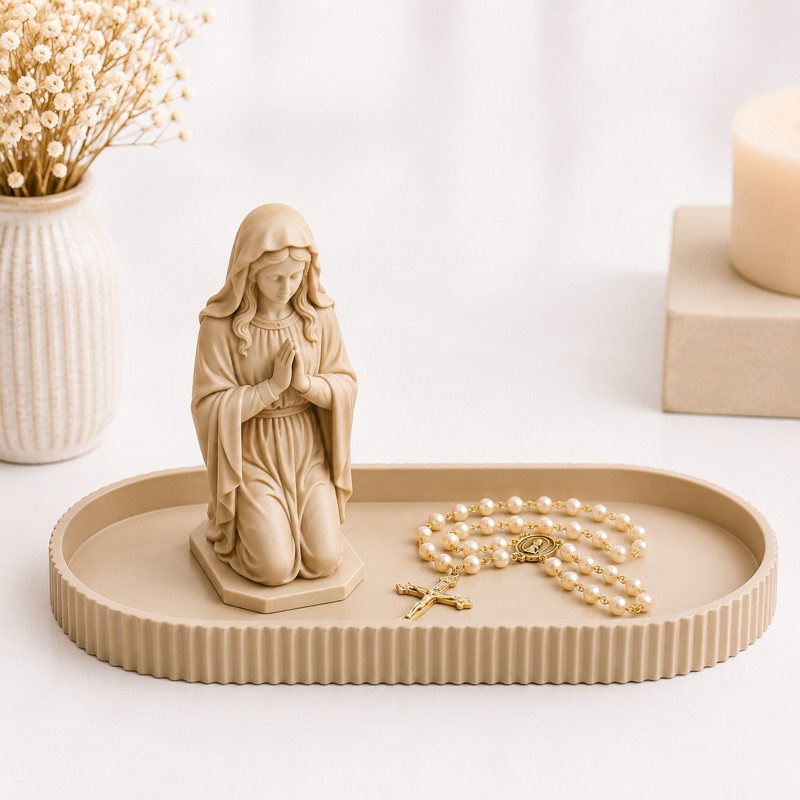 Nossa Senhora Aparecida Bege | Bandeja Decorativa | Kit Religioso | Presente Católico